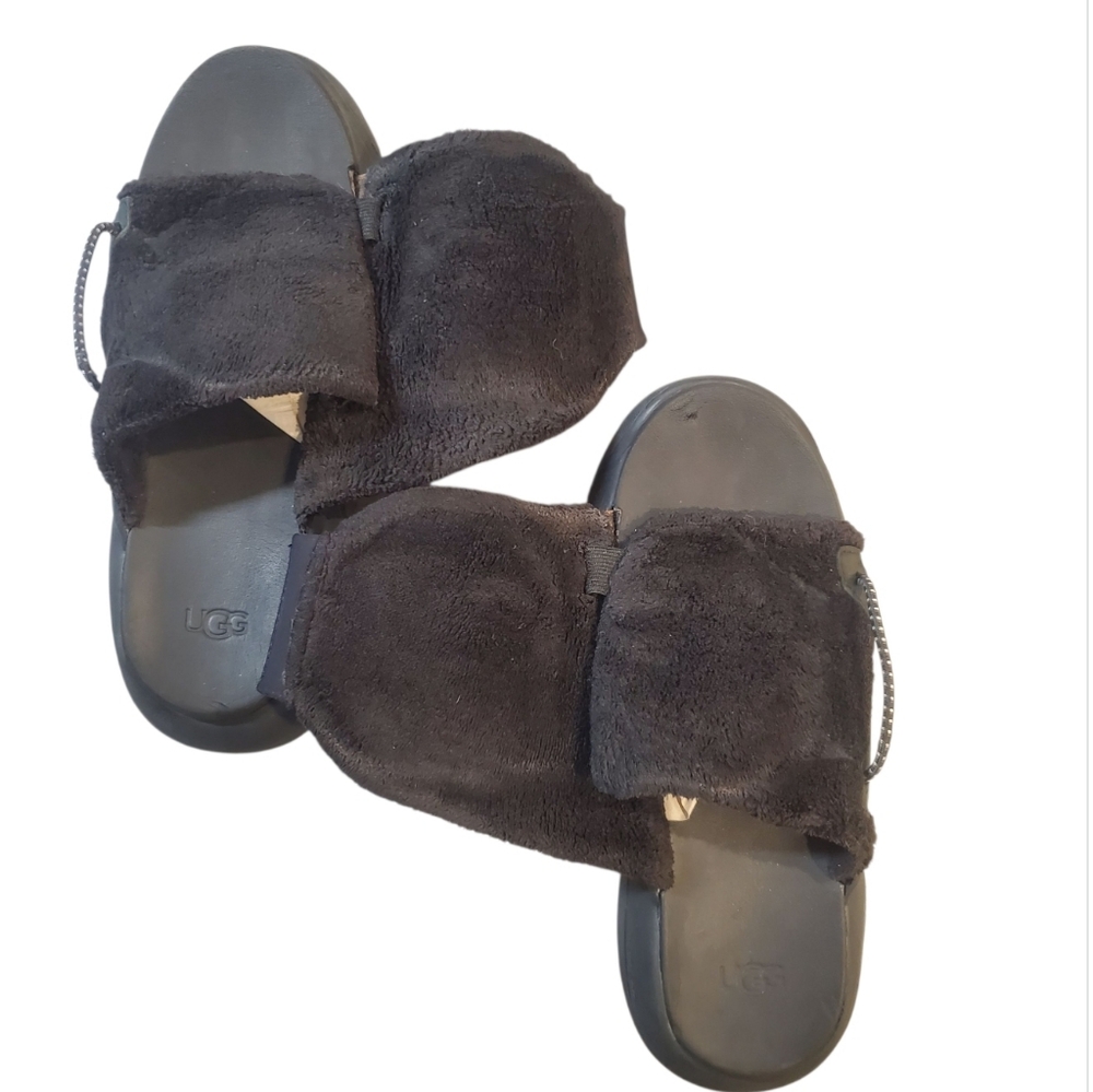 UGG Sandals Women’s 8.5 Black Slip On Faux Fur Slippers - Picture 4 of 11